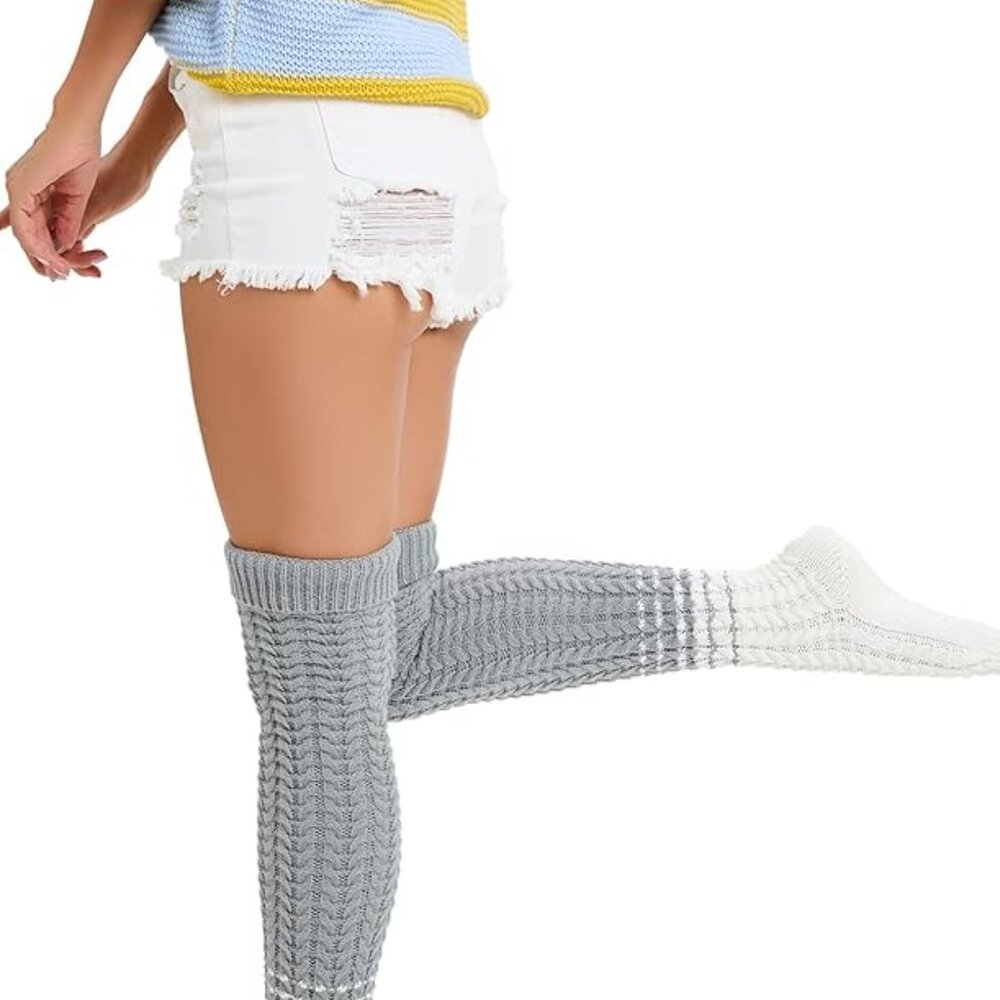 Slouch Cable Knit Thigh High Socks View 5